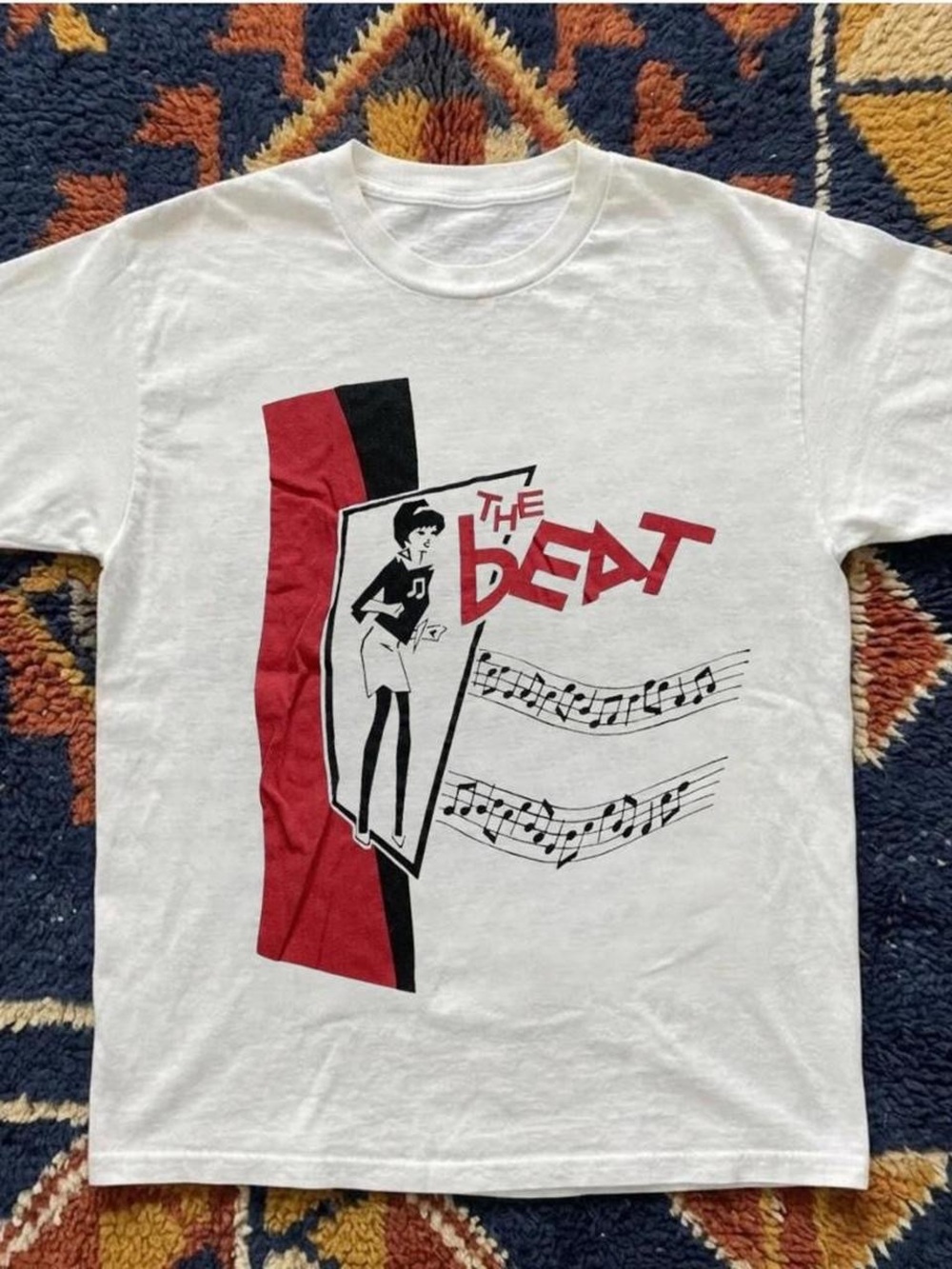 Gildan White Tee with Red & Black Retro 'The Beat' Graphic